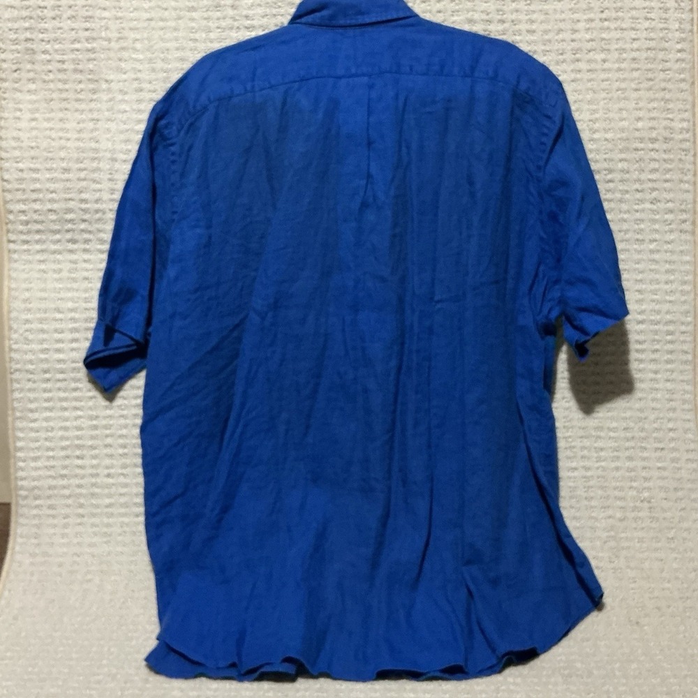 Ralph Lauren Linen Shirt Mens 2XB Big Blue Short Sleeve Button Down Slim Fit NWT - Picture 2 of 8